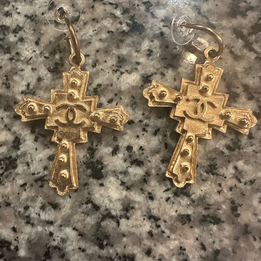 Unique authentic Chanel cross earrings
